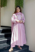 Blush Pink Embroidered Ethnic Kurta Set with Dupatta