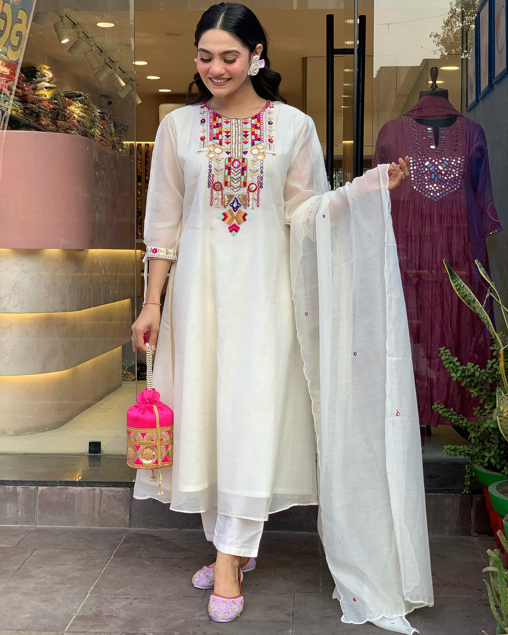 Teal Blue Embroidered Kurta Set with Matching Dupatta