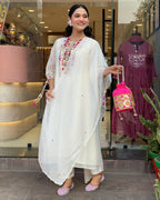 Teal Blue Embroidered Kurta Set with Matching Dupatta