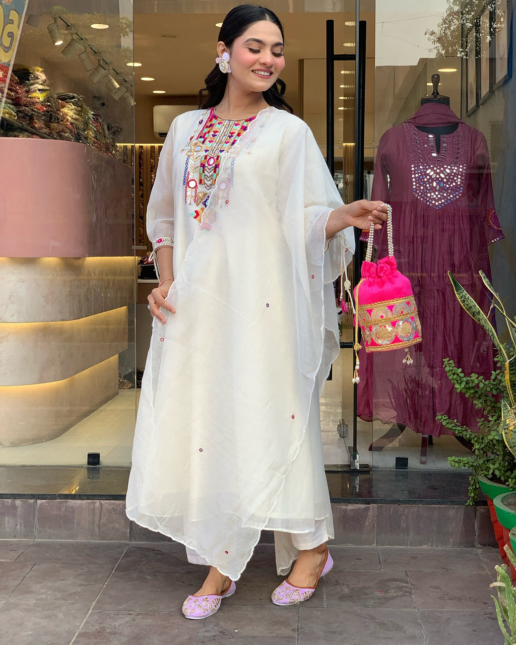 Teal Blue Embroidered Kurta Set with Matching Dupatta