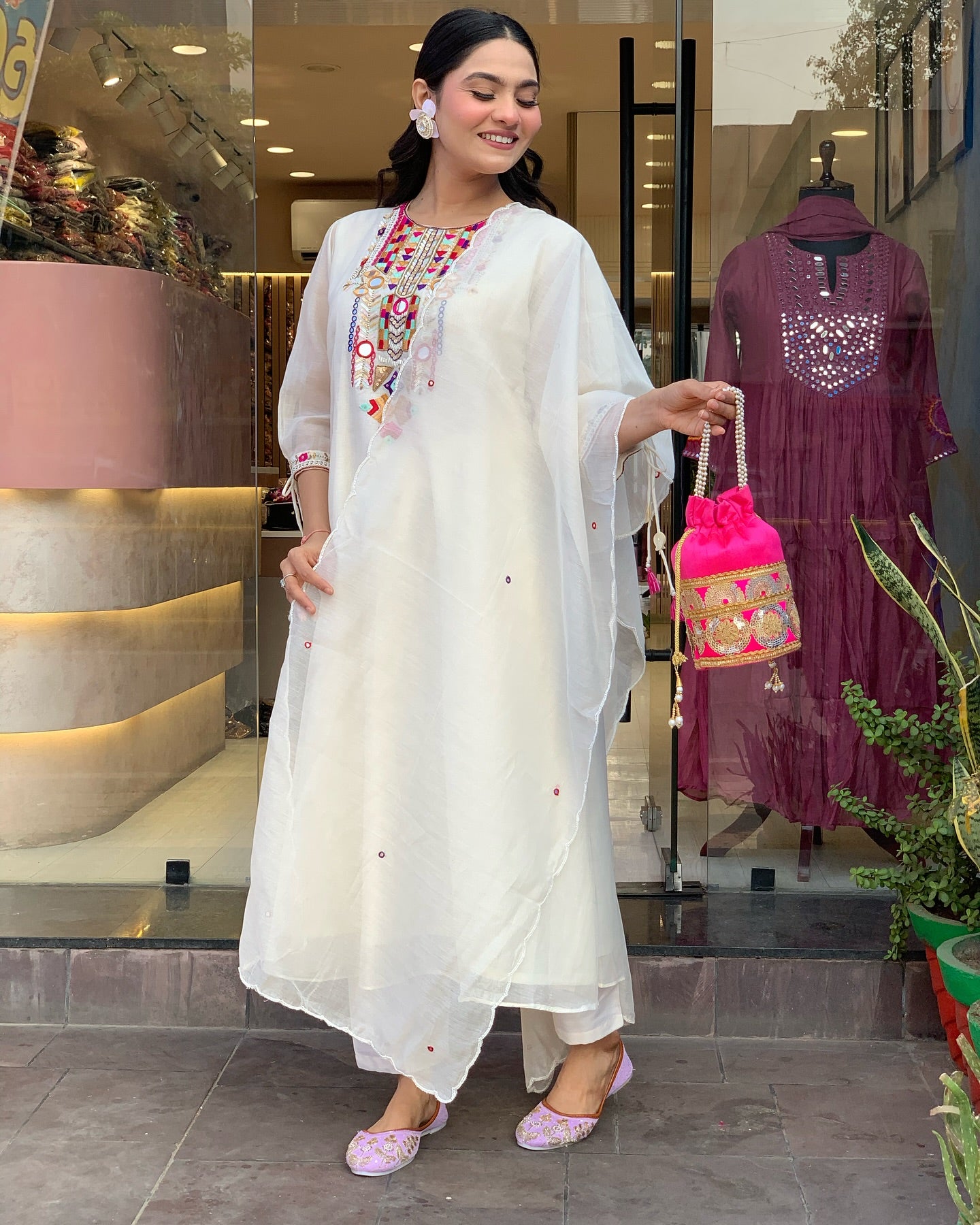 Teal Blue Embroidered Kurta Set with Matching Dupatta