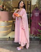 Teal Blue Embroidered Kurta Set with Matching Dupatta
