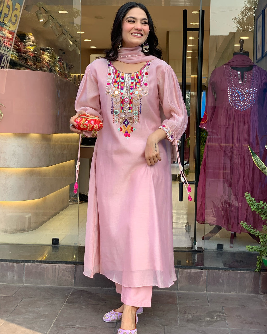 Teal Blue Embroidered Kurta Set with Matching Dupatta