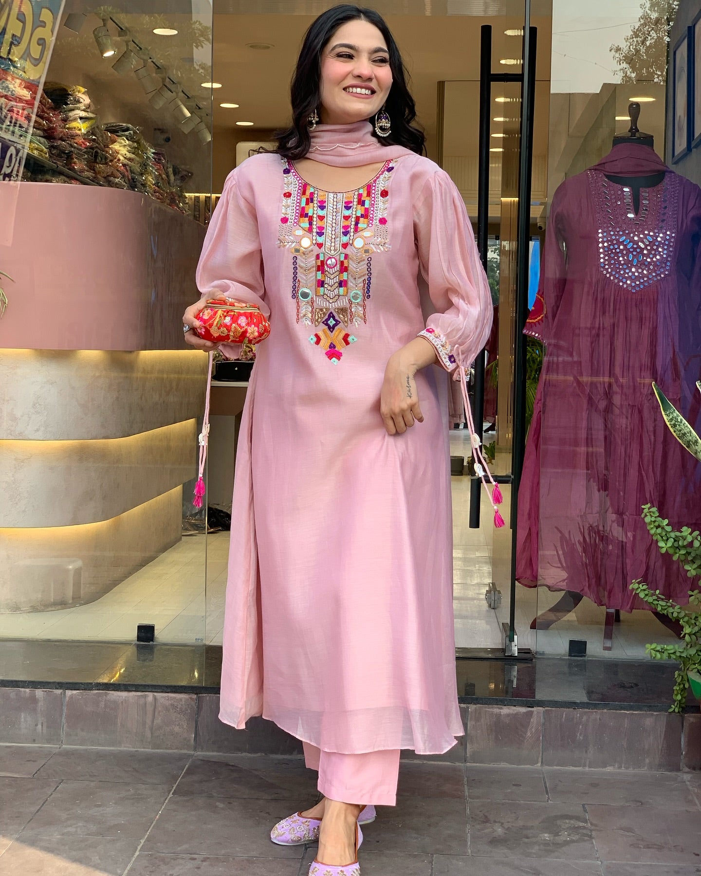 Teal Blue Embroidered Kurta Set with Matching Dupatta
