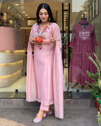 Teal Blue Embroidered Kurta Set with Matching Dupatta
