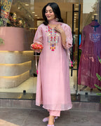 Teal Blue Embroidered Kurta Set with Matching Dupatta