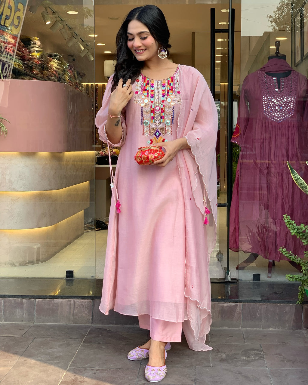 Teal Blue Embroidered Kurta Set with Matching Dupatta