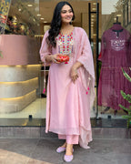 Teal Blue Embroidered Kurta Set with Matching Dupatta