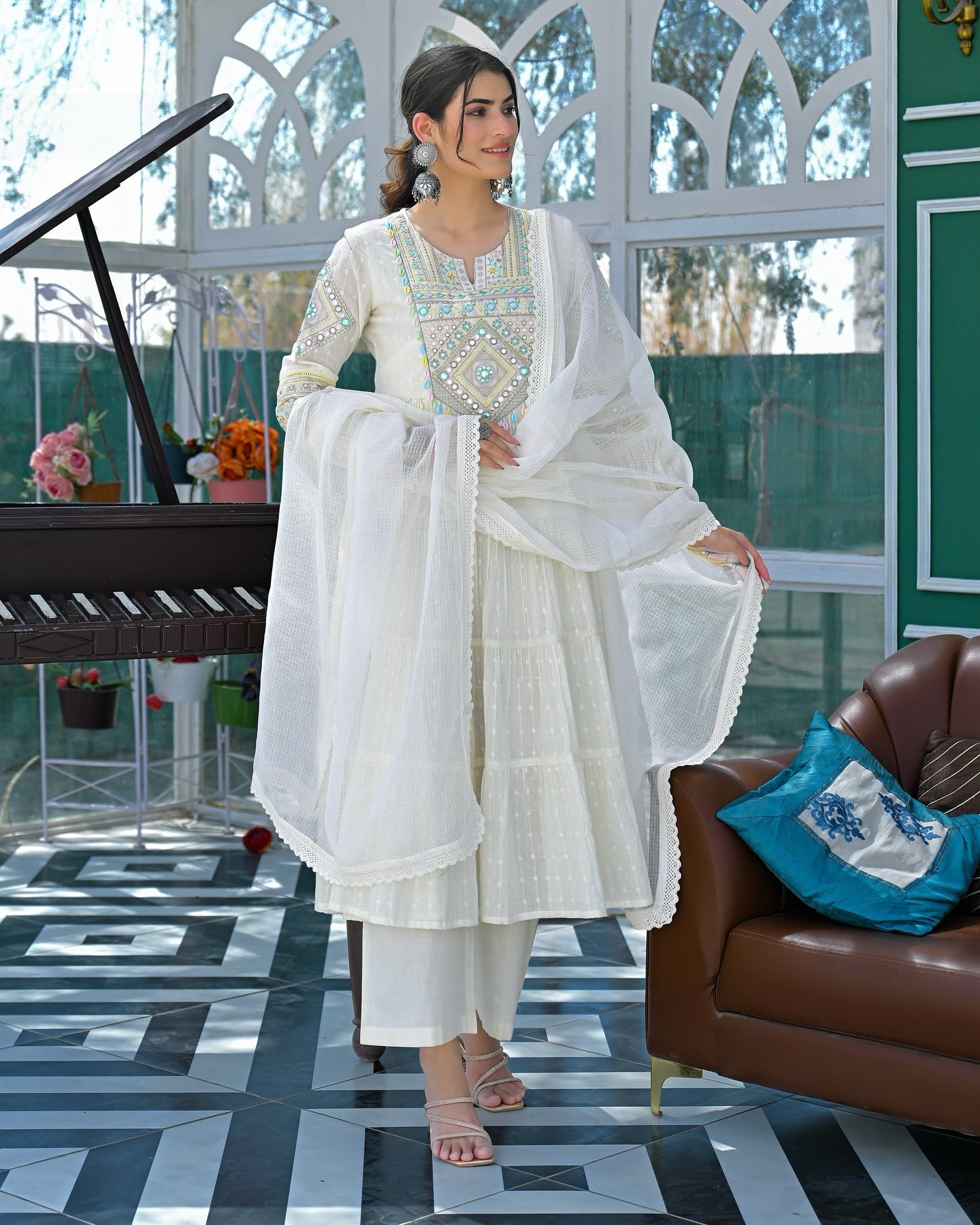 Blush Pink Embroidered Straight Kurta Set with Matching Pants and Dupatta