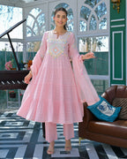 Blush Pink Embroidered Straight Kurta Set with Matching Pants and Dupatta