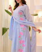 Floral Embroidered Anarkali Kurta Set with Straight Pants