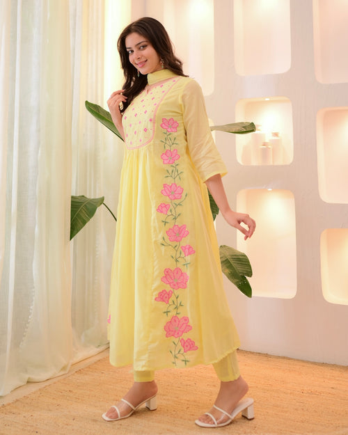 Floral Embroidered Anarkali Kurta Set with Straight Pants