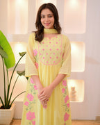 Floral Embroidered Anarkali Kurta Set with Straight Pants