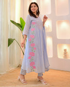 Floral Embroidered Anarkali Kurta Set with Straight Pants