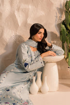 Pastel Blue Embroidered Kurta Pant Set with Dupatta for Women