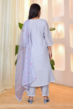 Floral Embroidered Anarkali Kurta Set with Straight Pants