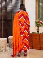 Red & Orange Leheriya Printed Flared Kurta Set with Dupatta