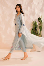Pastel Blue Embroidered Kurta Pant Set with Dupatta for Women