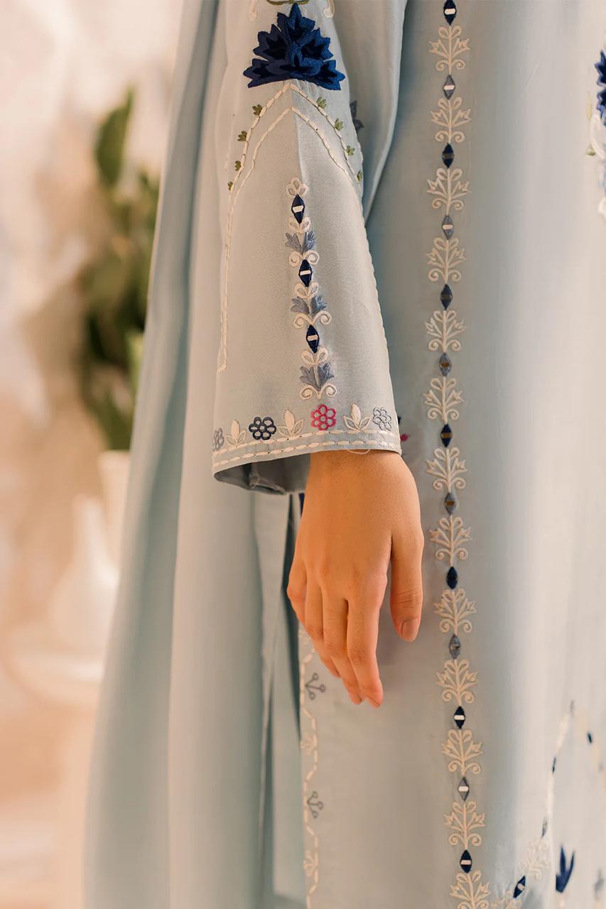 Pastel Blue Embroidered Kurta Pant Set with Dupatta for Women